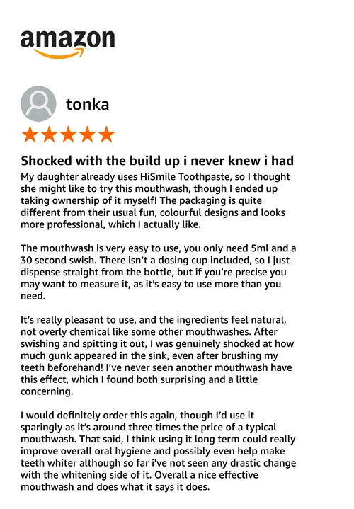 Amazon customer review for iD Stain Mouthwash